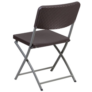 English Elm 2 Pack HERCULES Series Folding Chairs with Brown Rattan-Style Seat & Gray Steel Frame for Events 2-DAD-YCZ-61-GG