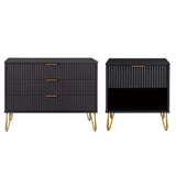 2-Piece DUMBO Standard 3-Drawer Dresser and DUMBO 1.0 Nightstand in Black 2-DB01-BK Manhattan Comfort