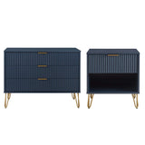 2-Piece DUMBO Standard 3-Drawer Dresser and DUMBO 1.0 Nightstand in Midnight Blue 2-DB01-MB Manhattan Comfort