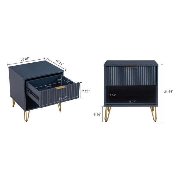 2-Piece DUMBO Standard 3-Drawer Dresser and DUMBO 1.0 Nightstand in Midnight Blue 2-DB01-MB Manhattan Comfort