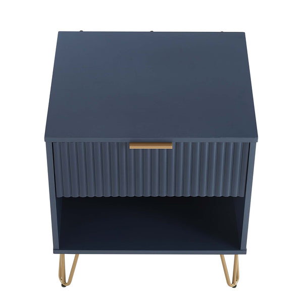 2-Piece DUMBO Standard 3-Drawer Dresser and DUMBO 1.0 Nightstand in Midnight Blue 2-DB01-MB Manhattan Comfort