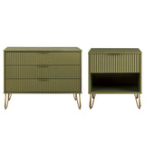 2-Piece DUMBO Standard 3-Drawer Dresser and DUMBO 1.0 Nightstand in Olive Green 2-DB01-OG Manhattan Comfort