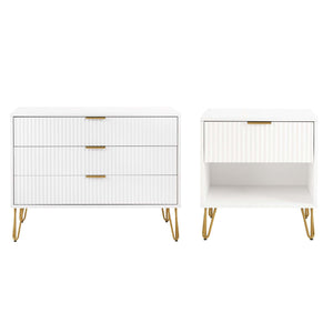 2-Piece DUMBO Standard 3-Drawer Dresser and DUMBO 1.0 Nightstand in White 2-DB01-WH Manhattan Comfort