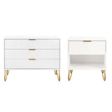 2-Piece DUMBO Standard 3-Drawer Dresser and DUMBO 1.0 Nightstand in White 2-DB01-WH Manhattan Comfort