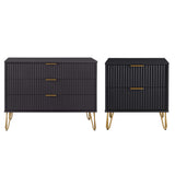 2-Piece DUMBO Standard 3-Drawer Dresser and DUMBO 2.0 Nightstand in Black 2-DB02-BK Manhattan Comfort