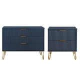 2-Piece DUMBO Standard 3-Drawer Dresser and DUMBO 2.0 Nightstand in Midnight Blue 2-DB02-MB Manhattan Comfort