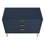 2-Piece DUMBO Standard 3-Drawer Dresser and DUMBO 2.0 Nightstand in Midnight Blue 2-DB02-MB Manhattan Comfort