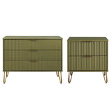 2-Piece DUMBO Standard 3-Drawer Dresser and DUMBO 2.0 Nightstand in Olive Green 2-DB02-OG Manhattan Comfort