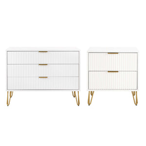 2-Piece DUMBO Standard 3-Drawer Dresser and DUMBO 2.0 Nightstand in White 2-DB02-WH Manhattan Comfort