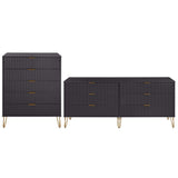 2-Piece DUMBO  5-Drawer Tall Dresser and DUMBO 6-Drawer Double Low Dresser in Black 2-DB03-BK Manhattan Comfort