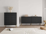 2-Piece DUMBO  5-Drawer Tall Dresser and DUMBO 6-Drawer Double Low Dresser in Black 2-DB03-BK Manhattan Comfort