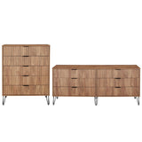 2-Piece DUMBO  5-Drawer Tall Dresser and DUMBO 6-Drawer Double Low Dresser in Golden Brown 2-DB03-GB Manhattan Comfort