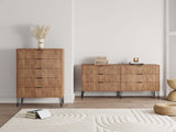 2-Piece DUMBO  5-Drawer Tall Dresser and DUMBO 6-Drawer Double Low Dresser in Golden Brown 2-DB03-GB Manhattan Comfort