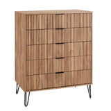 2-Piece DUMBO  5-Drawer Tall Dresser and DUMBO 6-Drawer Double Low Dresser in Golden Brown 2-DB03-GB Manhattan Comfort