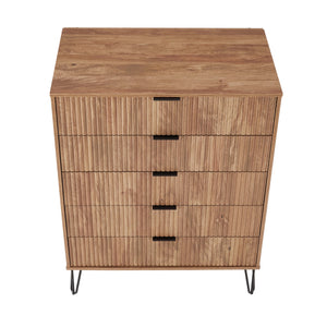 2-Piece DUMBO  5-Drawer Tall Dresser and DUMBO 6-Drawer Double Low Dresser in Golden Brown 2-DB03-GB Manhattan Comfort