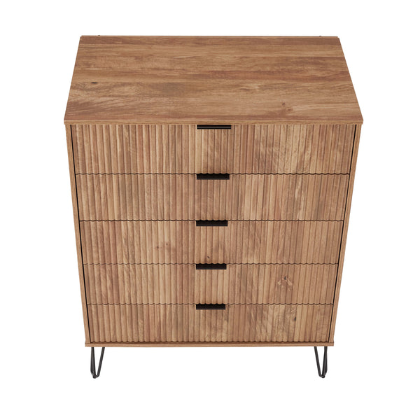2-Piece DUMBO  5-Drawer Tall Dresser and DUMBO 6-Drawer Double Low Dresser in Golden Brown 2-DB03-GB Manhattan Comfort