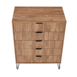 2-Piece DUMBO  5-Drawer Tall Dresser and DUMBO 6-Drawer Double Low Dresser in Golden Brown 2-DB03-GB Manhattan Comfort