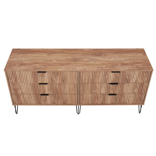 2-Piece DUMBO  5-Drawer Tall Dresser and DUMBO 6-Drawer Double Low Dresser in Golden Brown 2-DB03-GB Manhattan Comfort