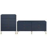 2-Piece DUMBO  5-Drawer Tall Dresser and DUMBO 6-Drawer Double Low Dresser in Midnight Blue 2-DB03-MB Manhattan Comfort