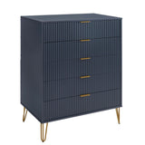 2-Piece DUMBO  5-Drawer Tall Dresser and DUMBO 6-Drawer Double Low Dresser in Midnight Blue 2-DB03-MB Manhattan Comfort