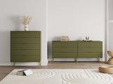 2-Piece DUMBO  5-Drawer Tall Dresser and DUMBO 6-Drawer Double Low Dresser in Olive Green 2-DB03-OG Manhattan Comfort