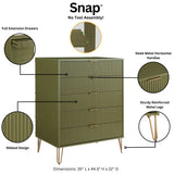 2-Piece DUMBO  5-Drawer Tall Dresser and DUMBO 6-Drawer Double Low Dresser in Olive Green 2-DB03-OG Manhattan Comfort