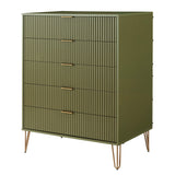 2-Piece DUMBO  5-Drawer Tall Dresser and DUMBO 6-Drawer Double Low Dresser in Olive Green 2-DB03-OG Manhattan Comfort