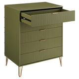 2-Piece DUMBO  5-Drawer Tall Dresser and DUMBO 6-Drawer Double Low Dresser in Olive Green 2-DB03-OG Manhattan Comfort