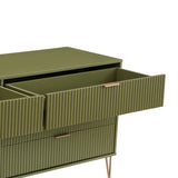 2-Piece DUMBO  5-Drawer Tall Dresser and DUMBO 6-Drawer Double Low Dresser in Olive Green 2-DB03-OG Manhattan Comfort