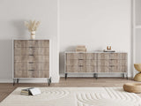 2-Piece DUMBO  5-Drawer Tall Dresser and DUMBO 6-Drawer Double Low Dresser in White and Grey 2-DB03-WG Manhattan Comfort