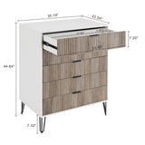 2-Piece DUMBO  5-Drawer Tall Dresser and DUMBO 6-Drawer Double Low Dresser in White and Grey 2-DB03-WG Manhattan Comfort