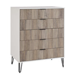 2-Piece DUMBO  5-Drawer Tall Dresser and DUMBO 6-Drawer Double Low Dresser in White and Grey 2-DB03-WG Manhattan Comfort