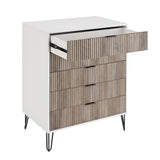 2-Piece DUMBO  5-Drawer Tall Dresser and DUMBO 6-Drawer Double Low Dresser in White and Grey 2-DB03-WG Manhattan Comfort