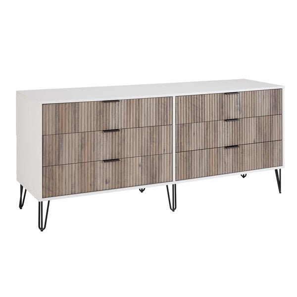 2-Piece DUMBO  5-Drawer Tall Dresser and DUMBO 6-Drawer Double Low Dresser in White and Grey 2-DB03-WG Manhattan Comfort
