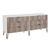 2-Piece DUMBO  5-Drawer Tall Dresser and DUMBO 6-Drawer Double Low Dresser in White and Grey 2-DB03-WG Manhattan Comfort