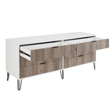 2-Piece DUMBO  5-Drawer Tall Dresser and DUMBO 6-Drawer Double Low Dresser in White and Grey 2-DB03-WG Manhattan Comfort