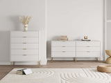 2-Piece DUMBO  5-Drawer Tall Dresser and DUMBO 6-Drawer Double Low Dresser in White 2-DB03-WH Manhattan Comfort