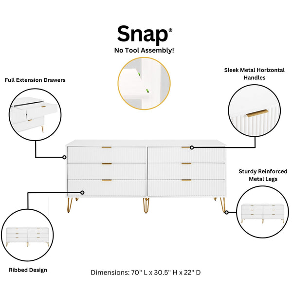 2-Piece DUMBO  5-Drawer Tall Dresser and DUMBO 6-Drawer Double Low Dresser in White 2-DB03-WH Manhattan Comfort