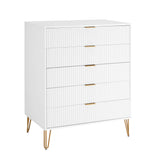 2-Piece DUMBO  5-Drawer Tall Dresser and DUMBO 6-Drawer Double Low Dresser in White 2-DB03-WH Manhattan Comfort