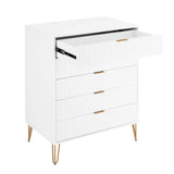 2-Piece DUMBO  5-Drawer Tall Dresser and DUMBO 6-Drawer Double Low Dresser in White 2-DB03-WH Manhattan Comfort