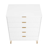 2-Piece DUMBO  5-Drawer Tall Dresser and DUMBO 6-Drawer Double Low Dresser in White 2-DB03-WH Manhattan Comfort