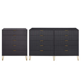 2-Piece DUMBO  5-Drawer Tall Dresser and DUMBO 10-Drawer Double Tall Dresser in Black 2-DB04-BK Manhattan Comfort