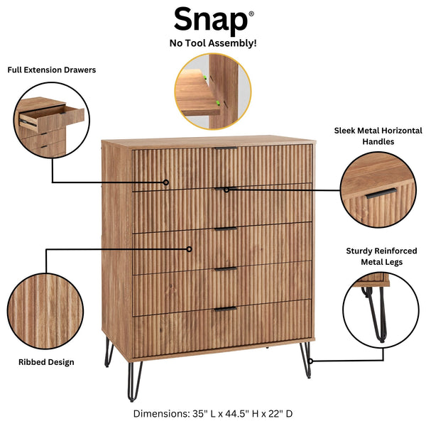 2-Piece DUMBO  5-Drawer Tall Dresser and DUMBO 10-Drawer Double Tall Dresser in Golden Brown 2-DB04-GB Manhattan Comfort