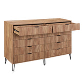 2-Piece DUMBO  5-Drawer Tall Dresser and DUMBO 10-Drawer Double Tall Dresser in Golden Brown 2-DB04-GB Manhattan Comfort