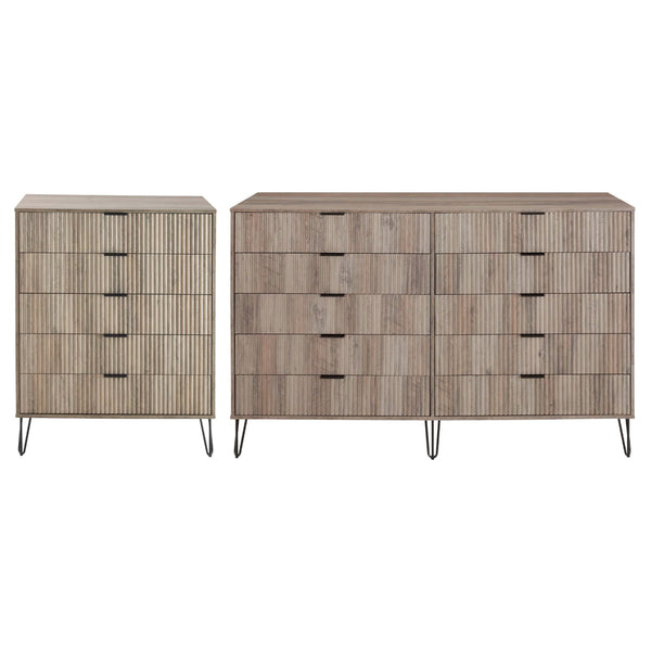 2-Piece DUMBO  5-Drawer Tall Dresser and DUMBO 10-Drawer Double Tall Dresser in Rustic Grey 2-DB04-GY Manhattan Comfort