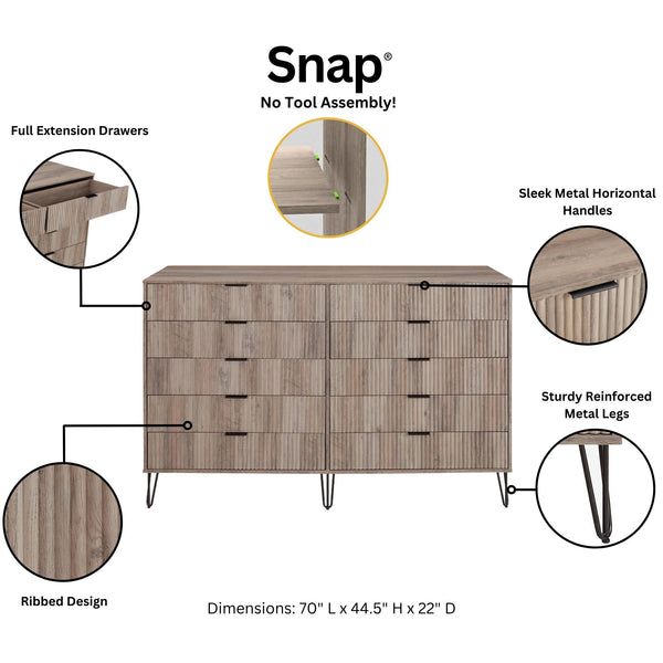 2-Piece DUMBO  5-Drawer Tall Dresser and DUMBO 10-Drawer Double Tall Dresser in Rustic Grey 2-DB04-GY Manhattan Comfort