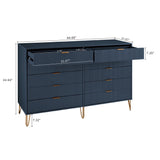 2-Piece DUMBO  5-Drawer Tall Dresser and DUMBO 10-Drawer Double Tall Dresser in Midnight Blue 2-DB04-MB Manhattan Comfort