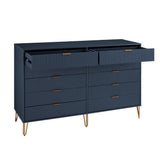 2-Piece DUMBO  5-Drawer Tall Dresser and DUMBO 10-Drawer Double Tall Dresser in Midnight Blue 2-DB04-MB Manhattan Comfort