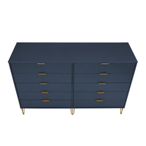 2-Piece DUMBO  5-Drawer Tall Dresser and DUMBO 10-Drawer Double Tall Dresser in Midnight Blue 2-DB04-MB Manhattan Comfort