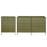 2-Piece DUMBO  5-Drawer Tall Dresser and DUMBO 10-Drawer Double Tall Dresser in Olive Green 2-DB04-OG Manhattan Comfort